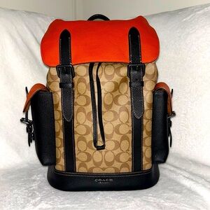 *SOLD**Coach Hudson Backpack In Colorblock Signature Canvas Khaki Terracotta
